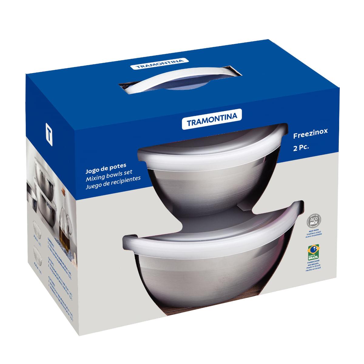 Jogo de Potes Tramontina Freezinox Aço Inox Tampa Plástica 2 Peças