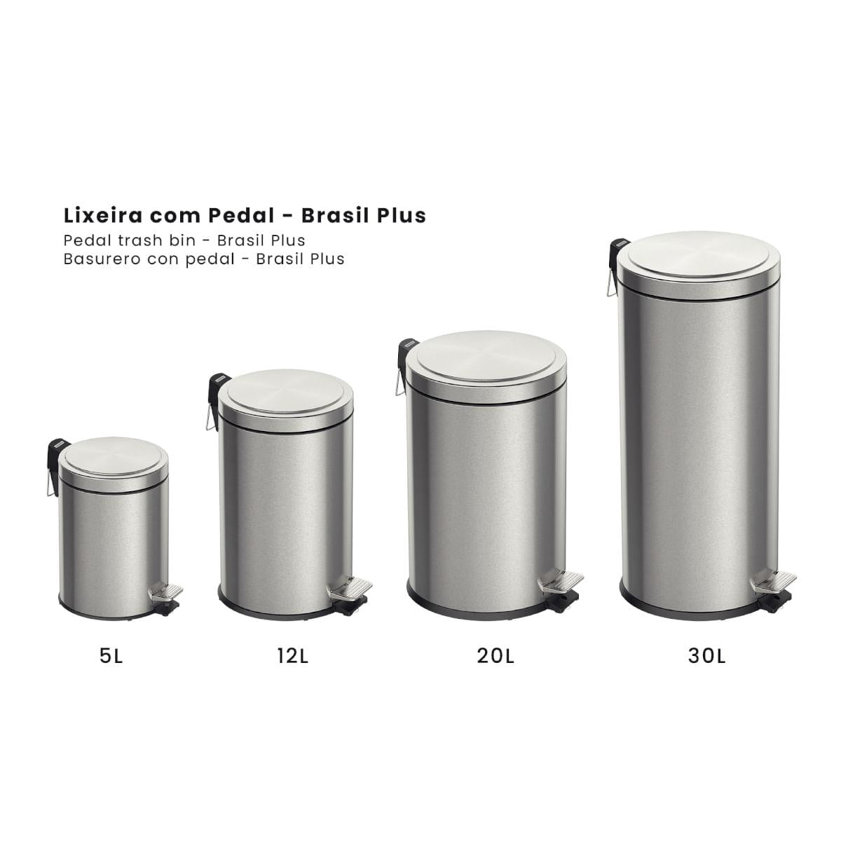 Lixeira com Pedal Tramontina Brasil Plus 30 Litros em Aço Inox Acetinado