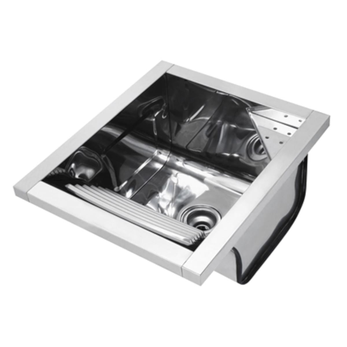 Tanque Reto Sobrepor 23L Docol em Aço Inox Alto Brilho 44x51,5x26cm com Válvula