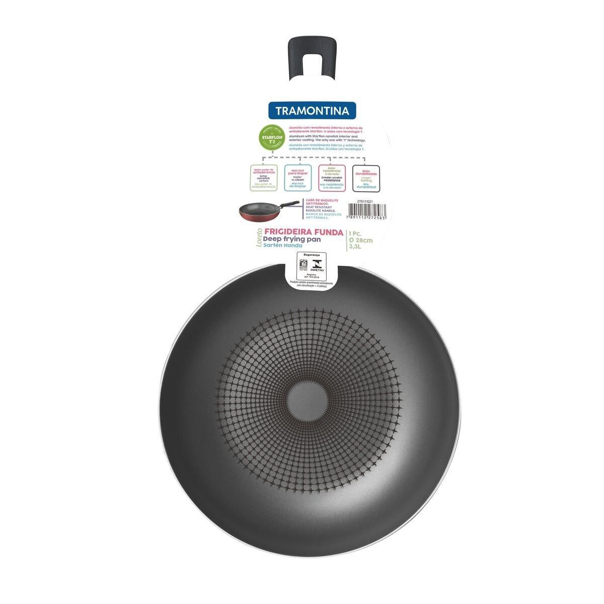 Frigideira Funda Tramontina Loreto em Alumínio com Revestimento Interno Antiaderente Starflon T1 Vermelha 28 cm 3,3 L