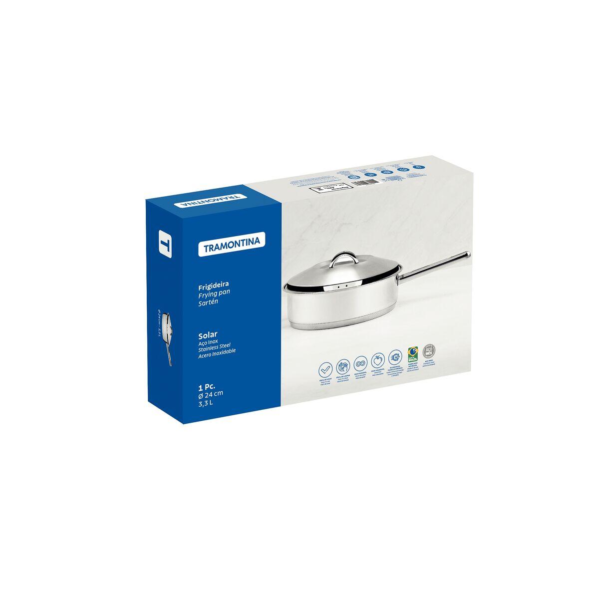 Frigideira Tramontina Solar em Aço Inox Fundo Triplo com Tampa e Cabo 24 cm 3,3 L