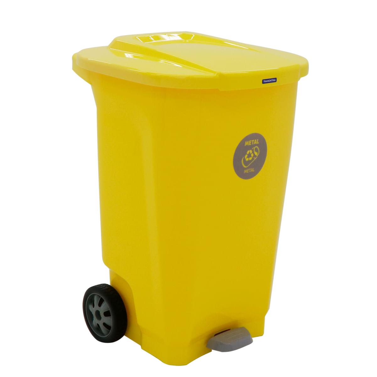 Lixeira Tramontina T-Force Coleta Seletiva Metal em Polipropileno Amarelo com Rodas 100 L
