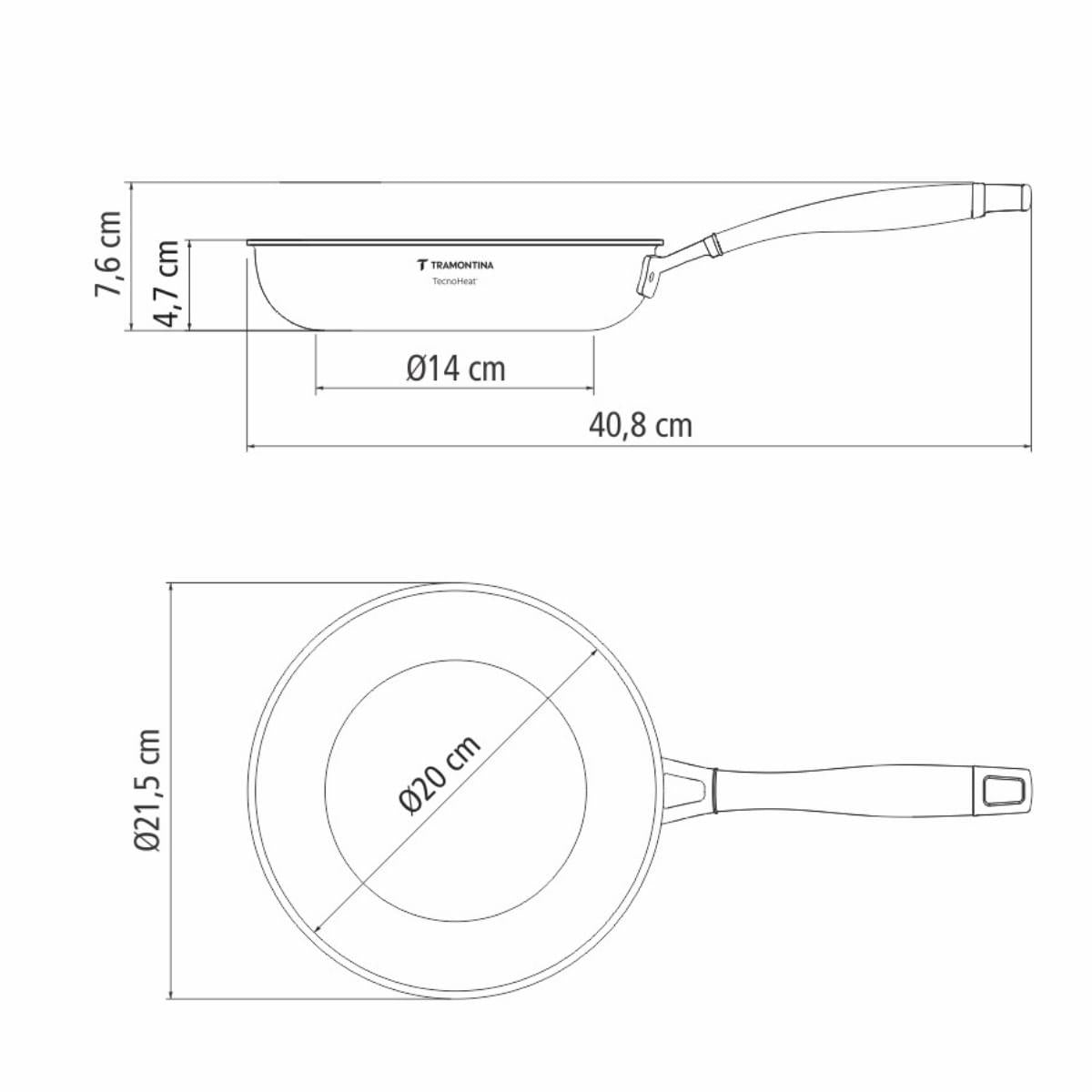 Frigideira Tramontina Grano Black Aço Inox 20 cm 1,2 L Fundo Triplo Indução
