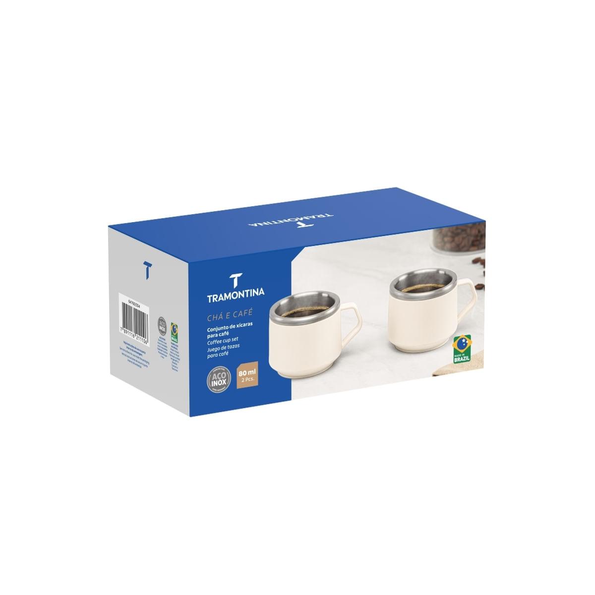 Kit 2 Xícaras para Café Tramontina em Aço Inox Branco 80 ml