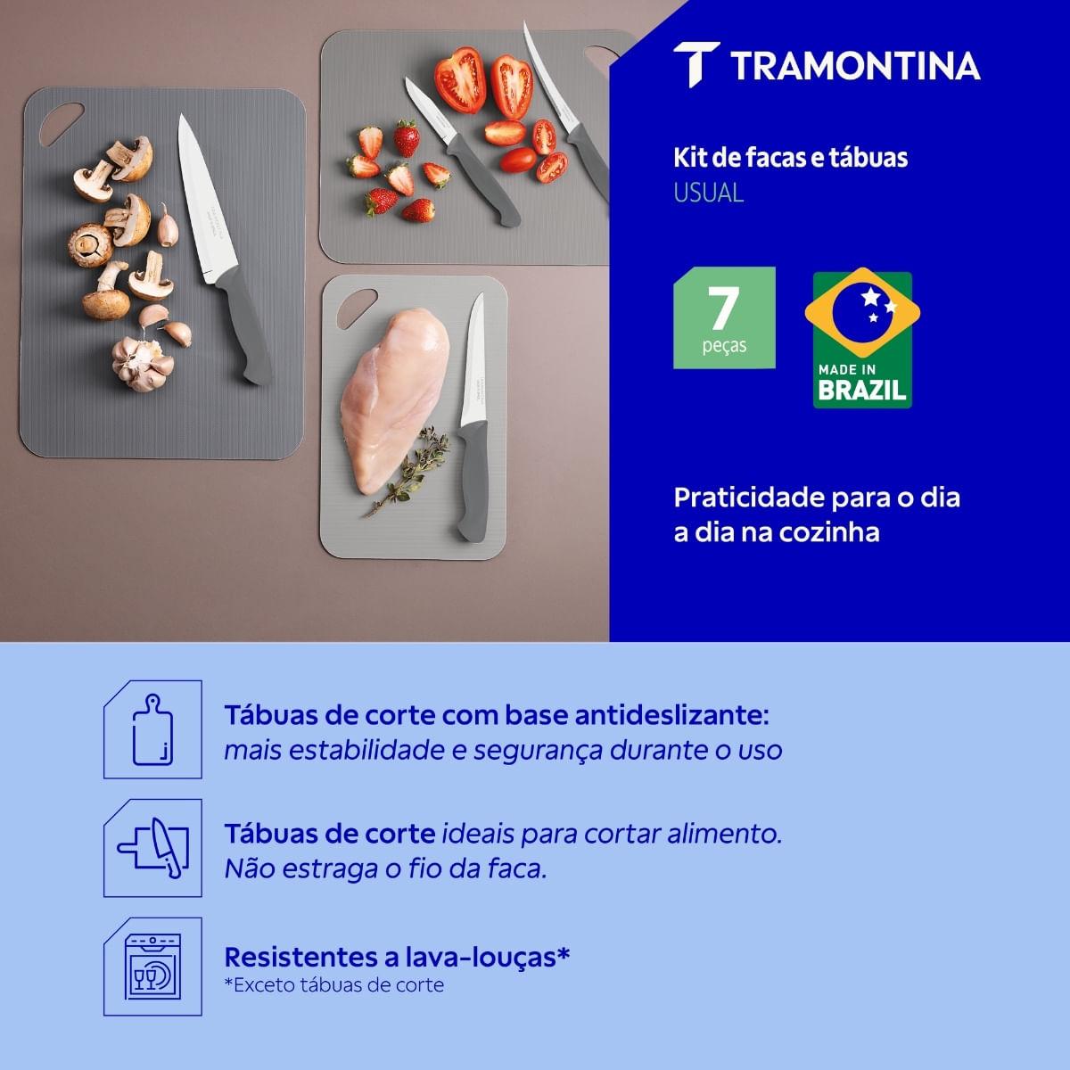 Jogo de Facas Tramontina Usual em Aço Inox e Polipropileno Cinza 7 Peças