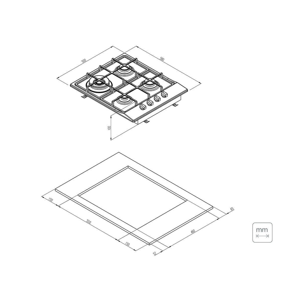 Cooktop a Gás Tramontina Square em Aço Inox Trempes em Ferro Fundido 4 Queimadores