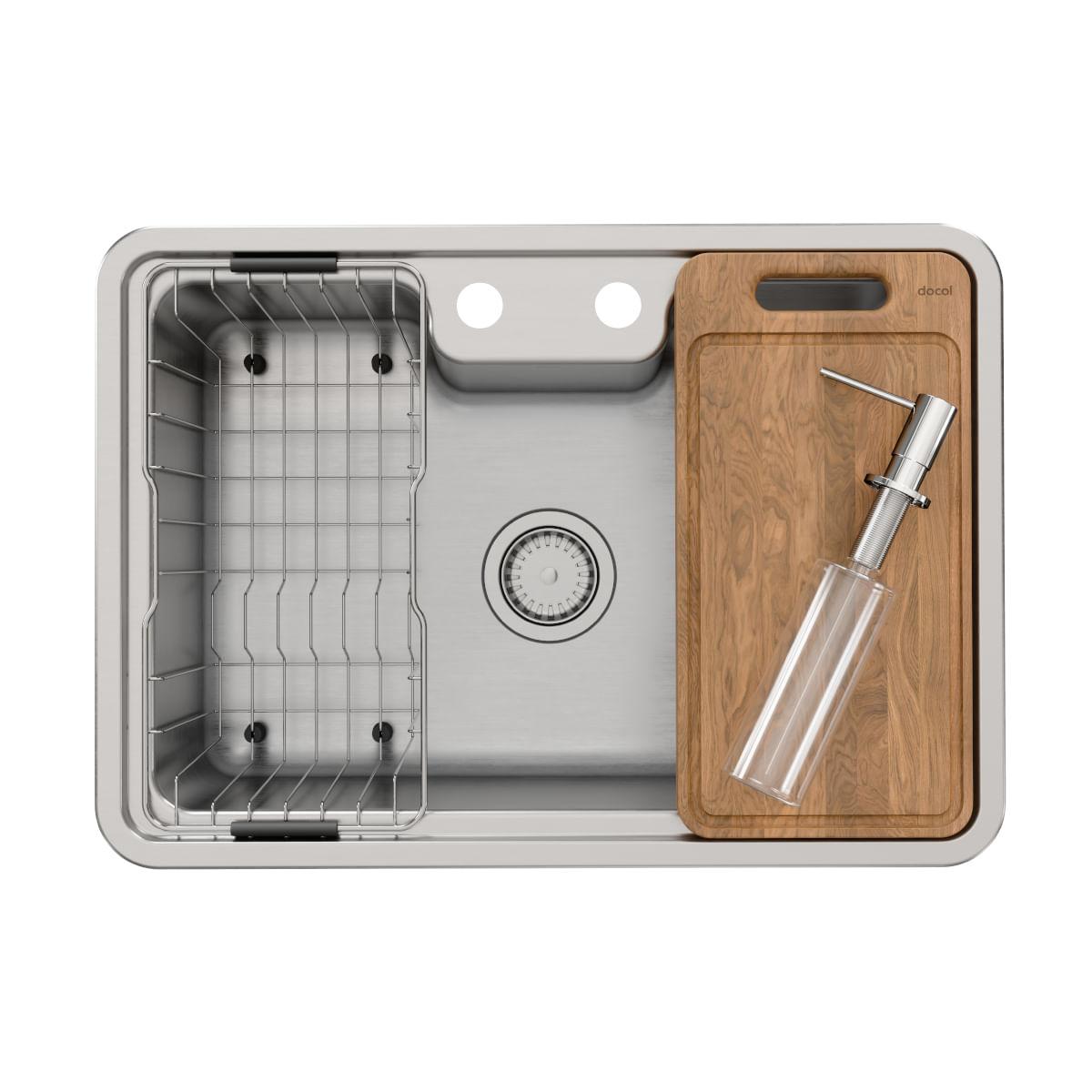 Cuba de Sobrepor ou Embutir Docol Massima 68x48x20 cm em Aço Inox Escovado com Acessórios