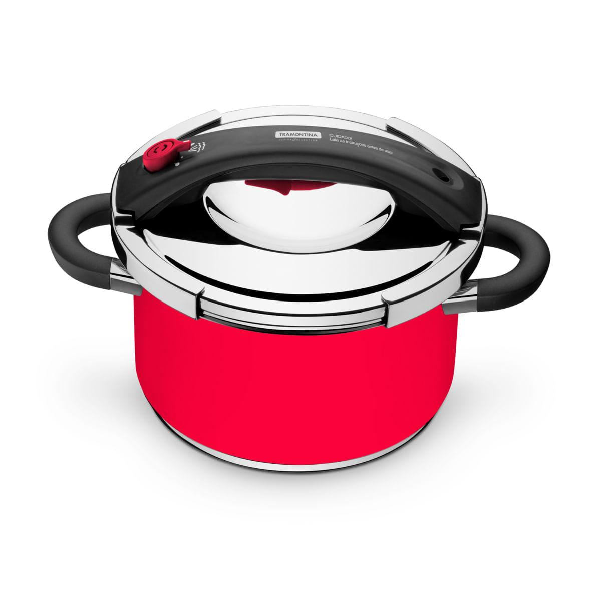 Panela de Pressão Tramontina Vermelha em Aço Inox Fundo Triplo 24 cm 6 Litros