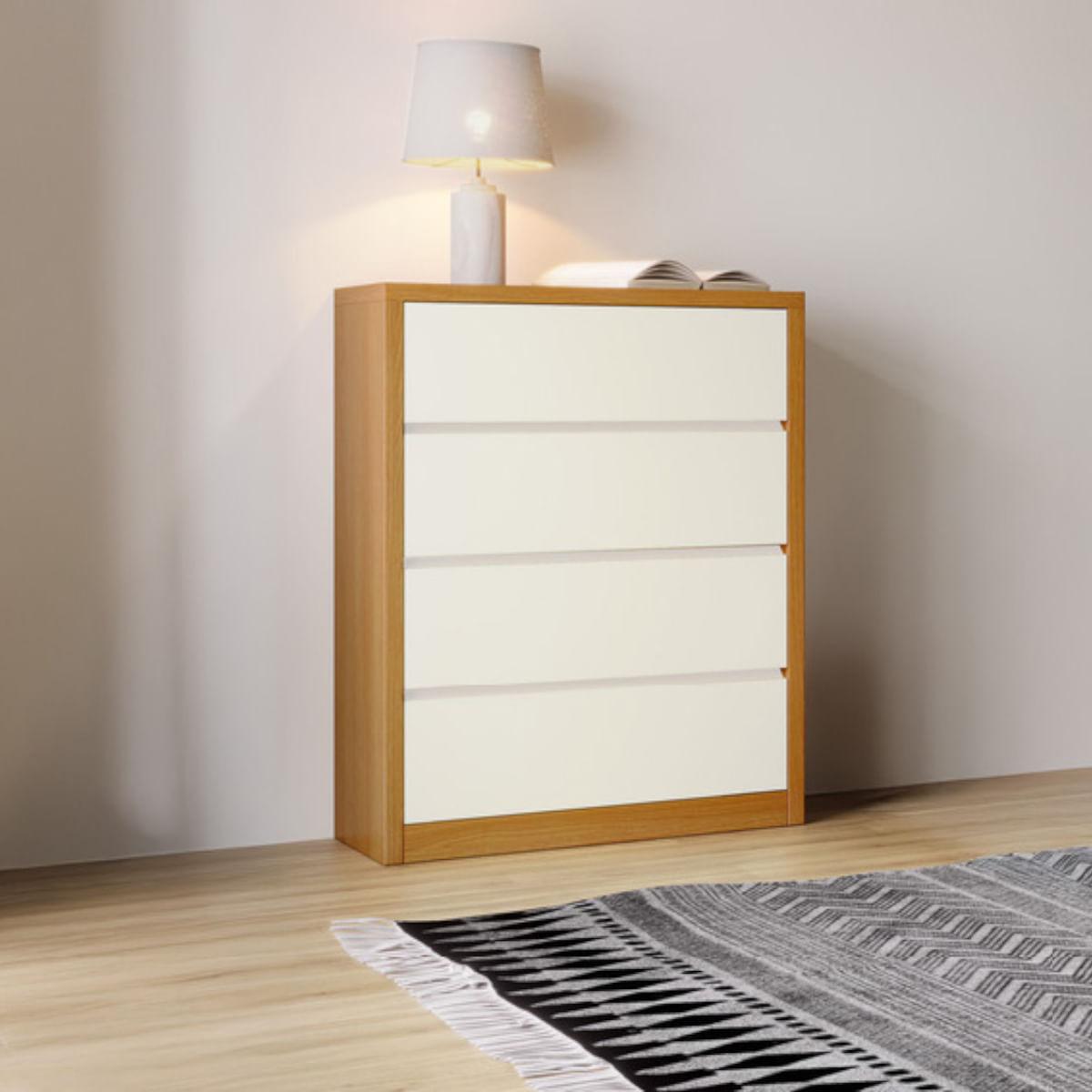 Cômoda 4 Gavetas em MDF Freijó Off White 90 cm Dalla Costa