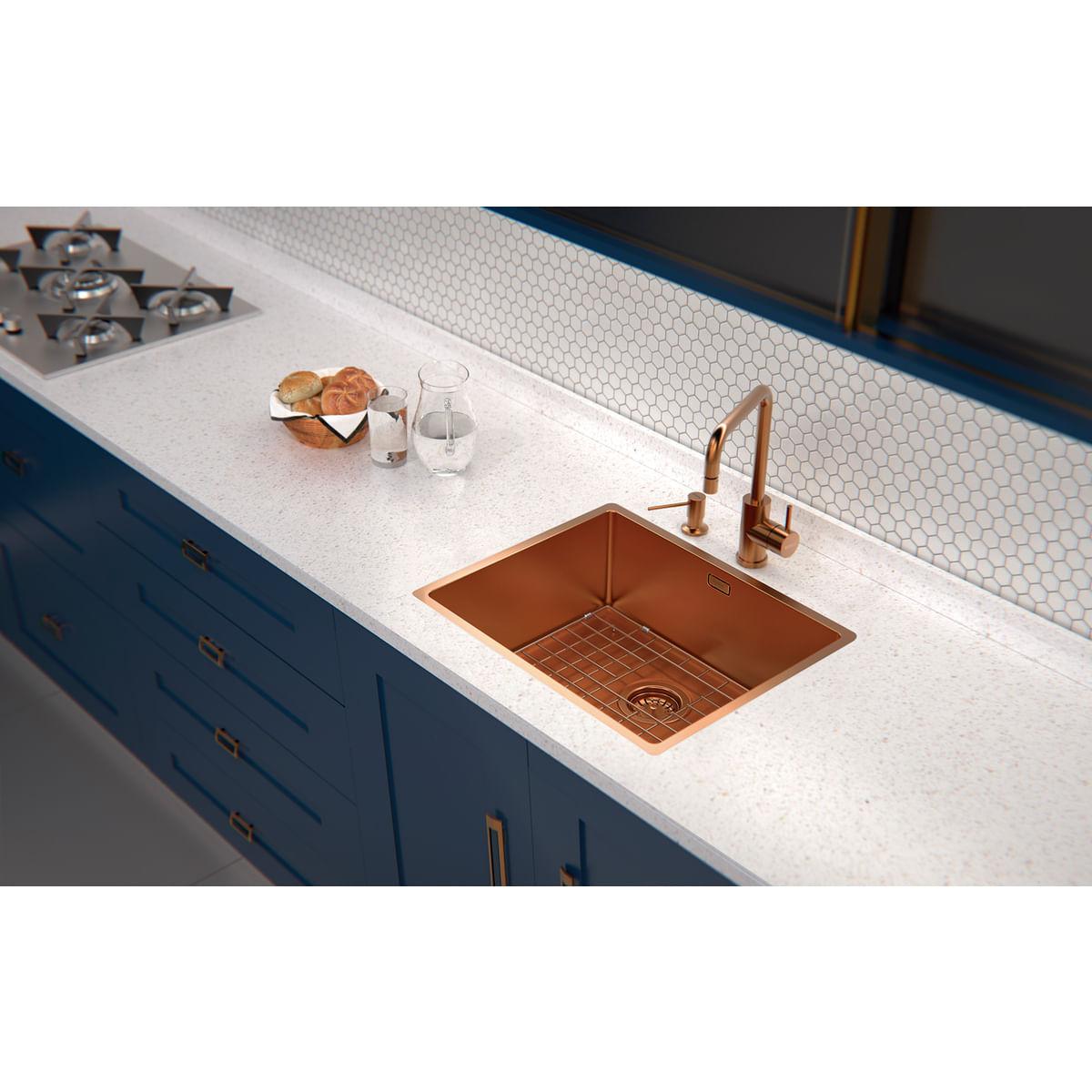 Cuba Tramontina Quadrum 50 em Aço Inox com Revestimento PVD Rose Gold 50 x 40 cm OUTLET