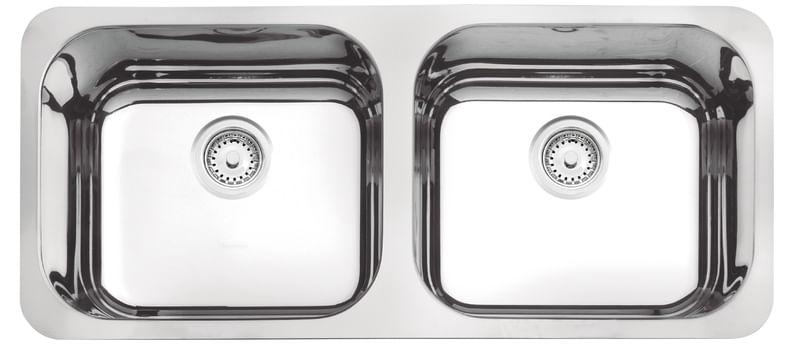 Cuba Dupla Retangular 2C 40 BL Horizontal Inox 89x39x17 cm Alto Brilho Prime e Válvula 3,5 Tramontina 94031207