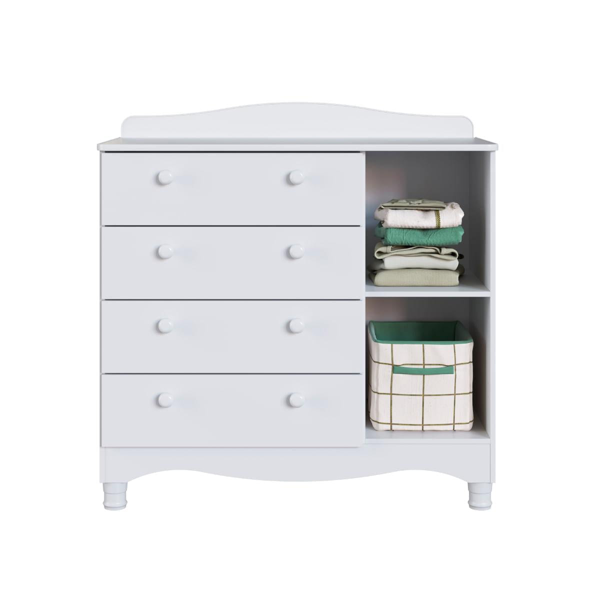Cômoda Infantil 4 Gavetas 1 Porta Encanto Branco Completa Móveis