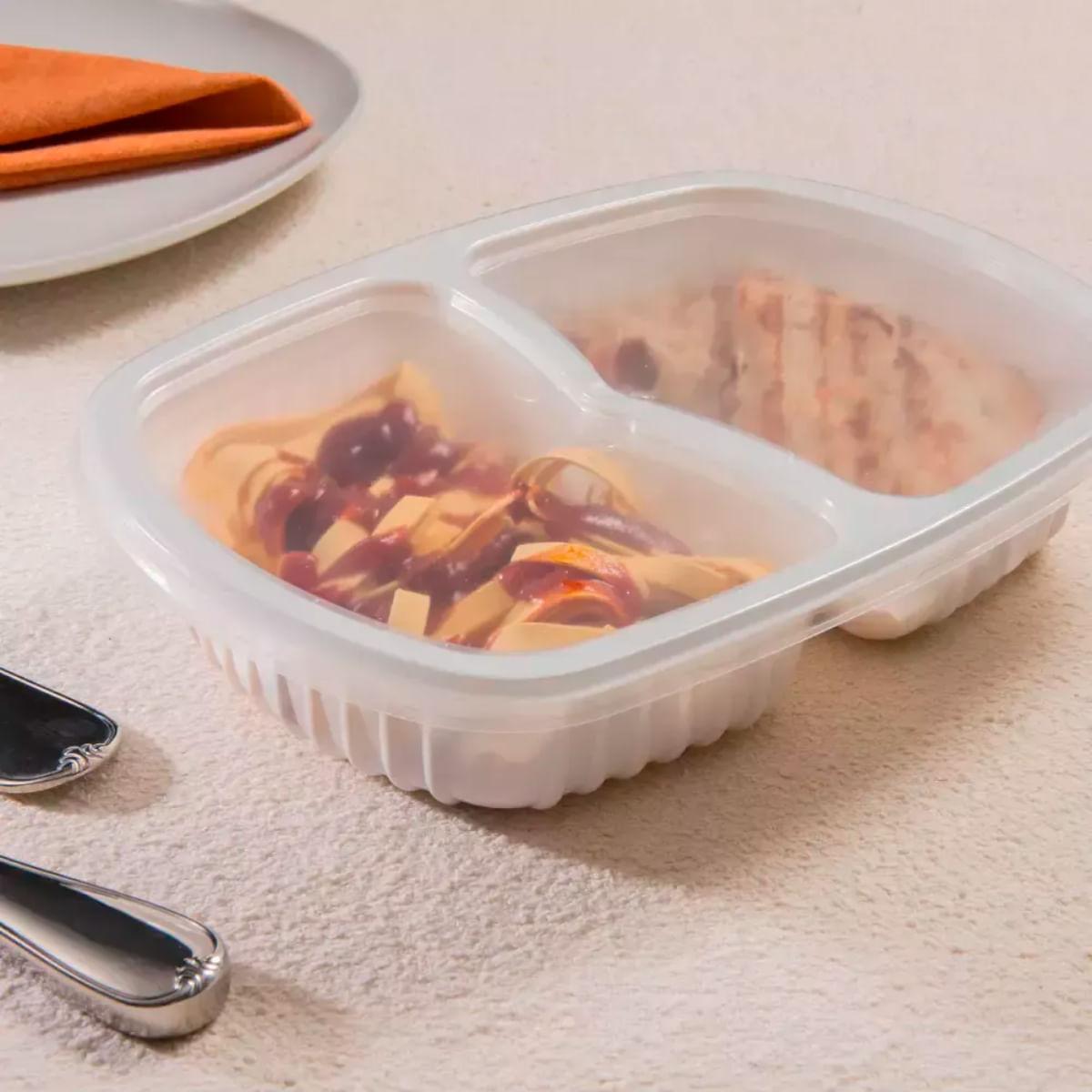 100un Bandeja Refeição com 2 Divisórias 1150ml G322 Branca Freezer Microondas Galvanotek