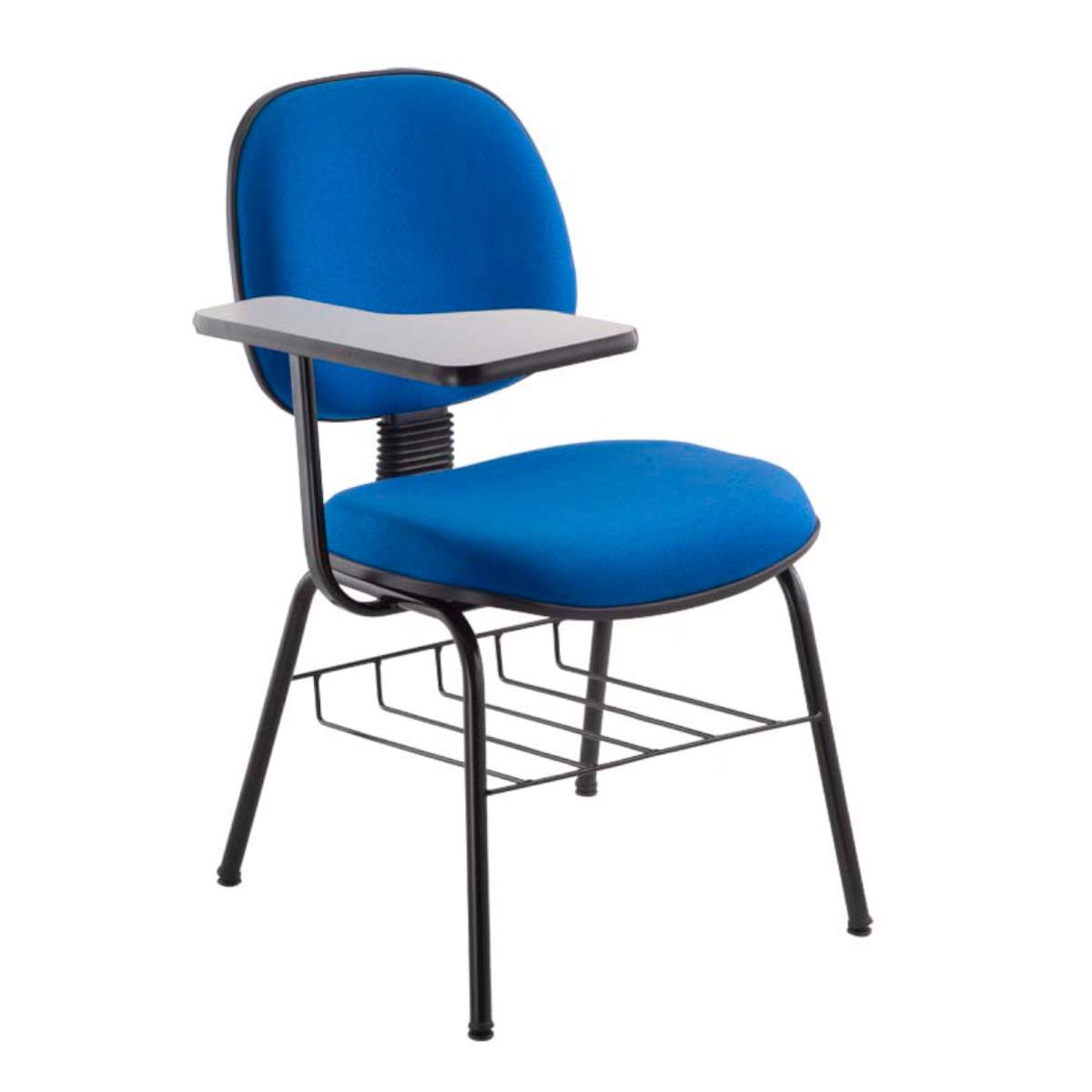Cadeira Universitária Executiva com Prancheta e Porta Livros Assento e Encosto em Estofado Azul Roal