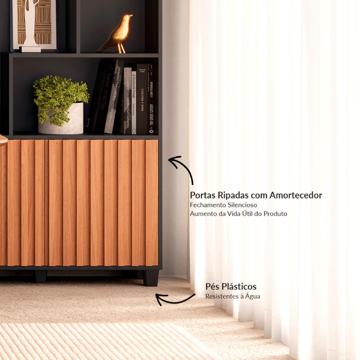 Estante Ripada com 2 Portas em MDF Preto Fosco/Freijó 94 x 30 x 192 cm C59 PFJ Dalla Costa