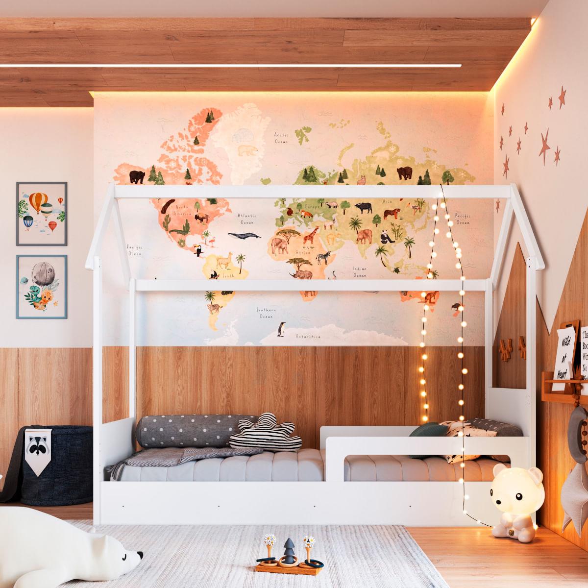 Cama Infantil Montessoriana Solteiro Branco Completa Móveis