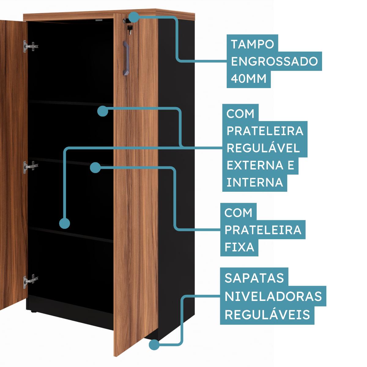 Armario Alto para Escritório 2 Portas 161x80 cm Nogal Preto Marin Brasil