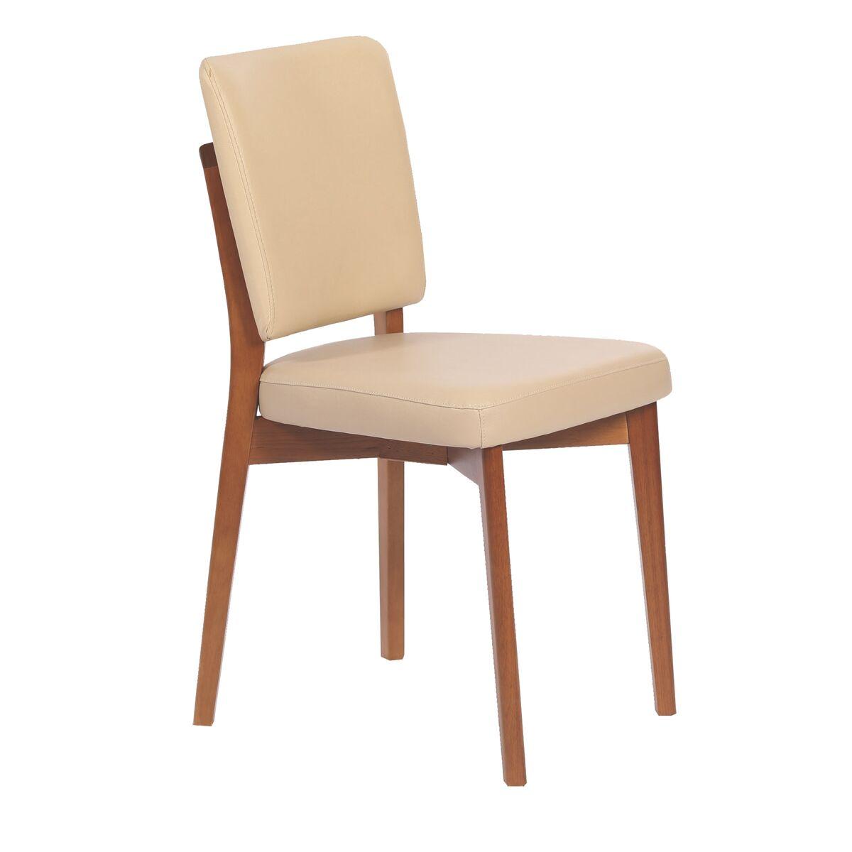 Cadeira de Madeira Tramontina Berlim em Tauari Amêndoa com Encosto e Assento Estofado Bege