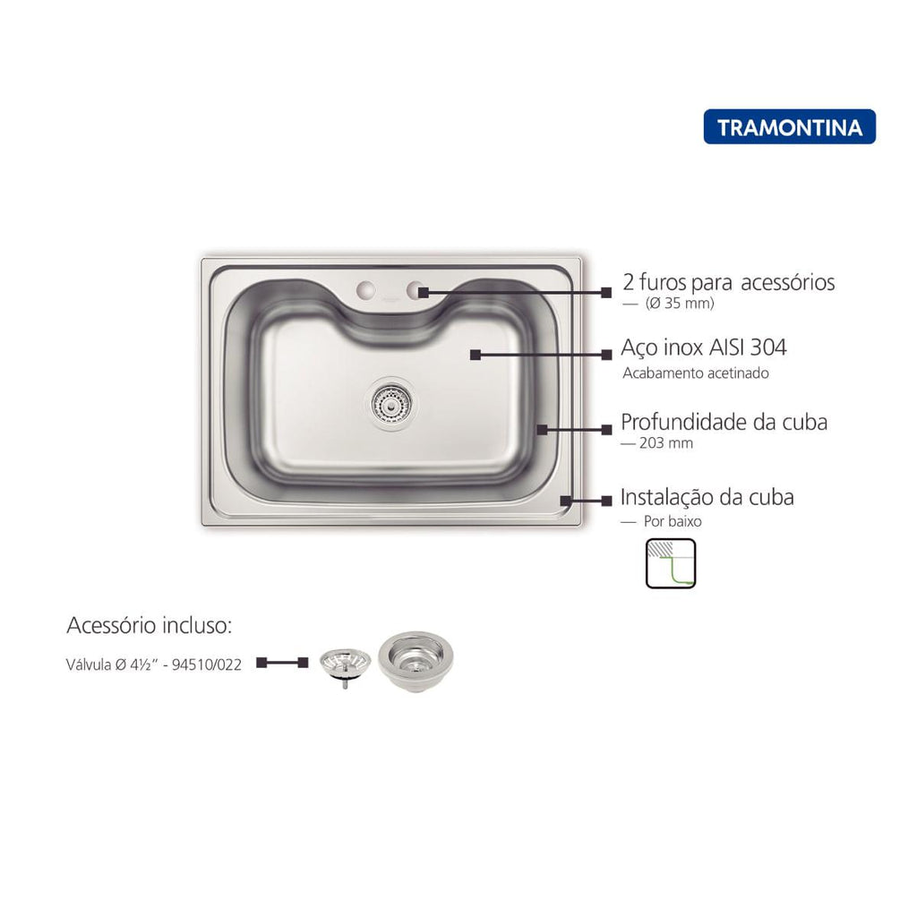 Cuba Tramontina Morgana 69x49cm em Aço Inox Acetinado Outlet