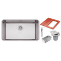 Cuba Tramontina Quadrum 70 U Undermount em Aço Inox Scotch Brite 70 x 40 cm com Dosador de Sabão, Tábua, Cesto e Lixeira Quadrada