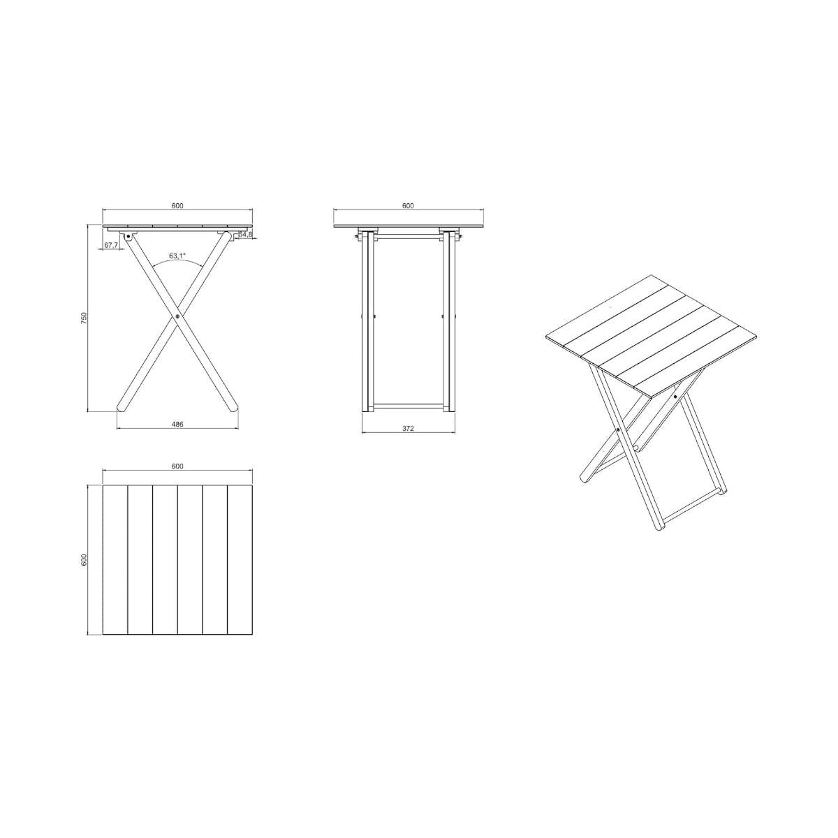 Mesa de Madeira Dobrável 60 cm Tramontina Rosolin em Madeira Teca Natural Lixado