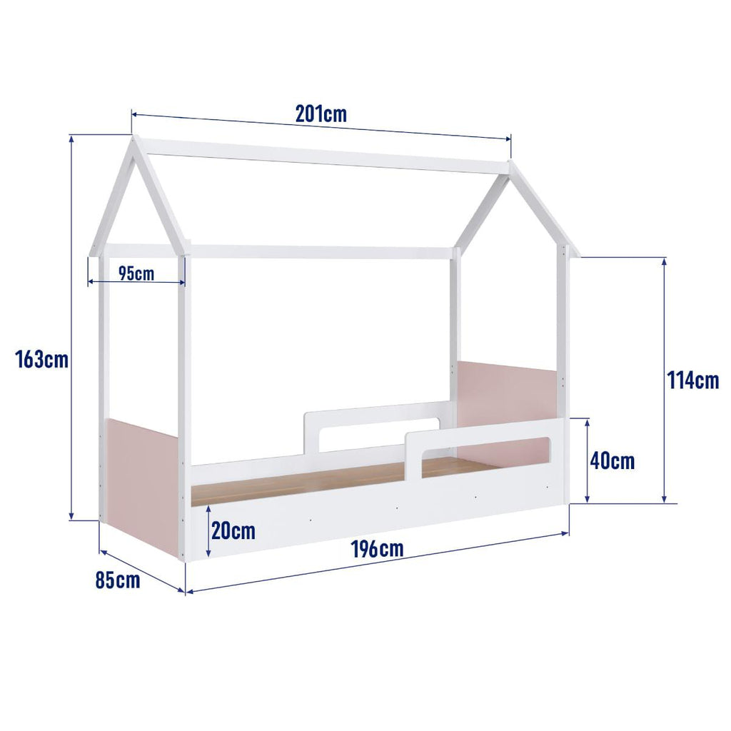 Cama Infantil Montessoriana Solteiro Branco com Rosa Completa Móveis