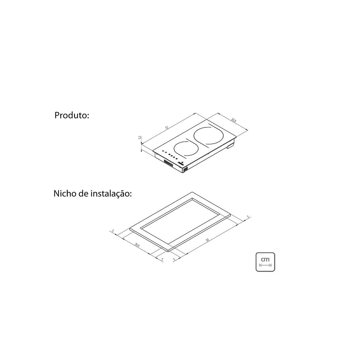 Cooktop Elétrico Tramontina New Dominó Vitrocerâmico com 2 Áreas de Aquecimento e Comando Touch