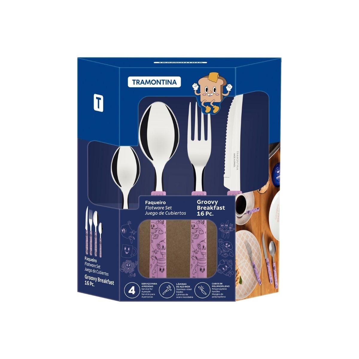 Faqueiro Tramontina Groovy Breakfast Lavanda 16 Peças em Aço Inox