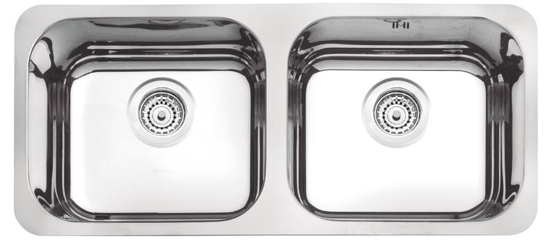 Cuba Dupla Retangular 2C 40 BL Horizontal Inox 89x39x17 cm Alto Brilho Prime e Válvula 4 ,5 com escape Tramontina 94031203