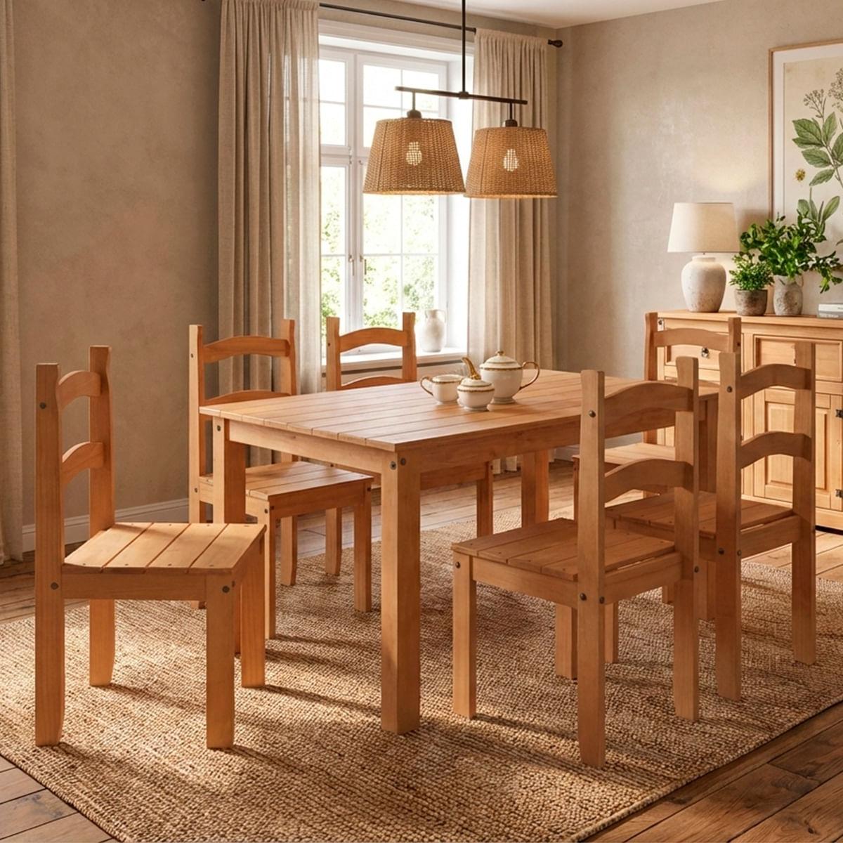 Conjunto Sala de Jantar Mesa 140x74cm com 6 Cadeiras Madeira Amêndoa Marin