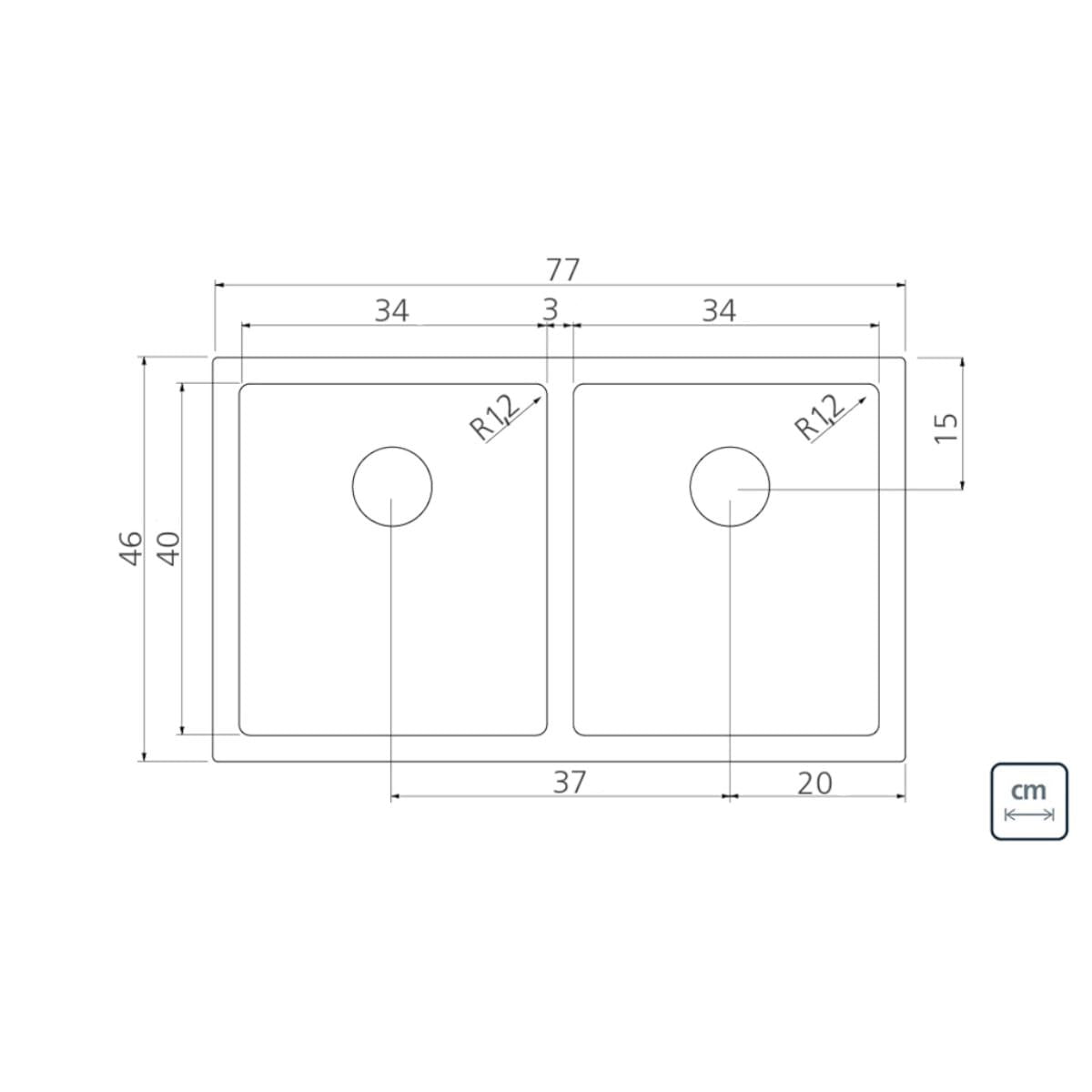 Cuba Tramontina Quadrum 2C 34 Aço Inox 77x46 cm Acetinado Outlet