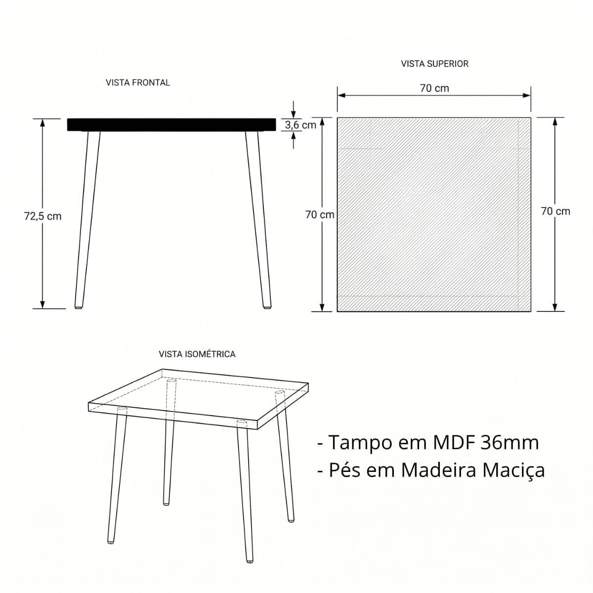 Mesa Quadrada Safira 70cm Black Total MDF e Madeira