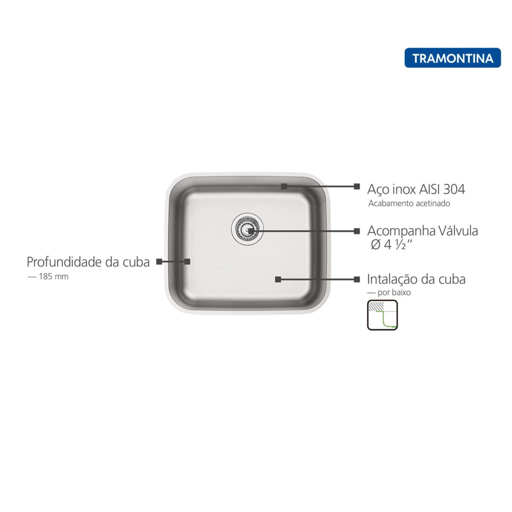 Cuba Tramontina 40x34x19cm Dora 40 BL Aço Inox Acetinado Outlet
