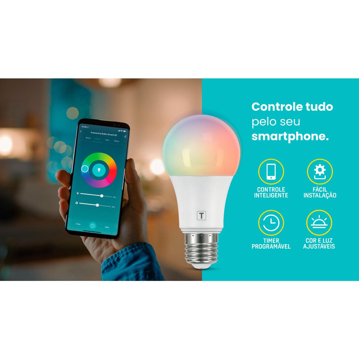 Lâmpada de LED Smart Tramontina Base Bivolt 16 Milhões de Cores Wi-Fi e Bluetooth