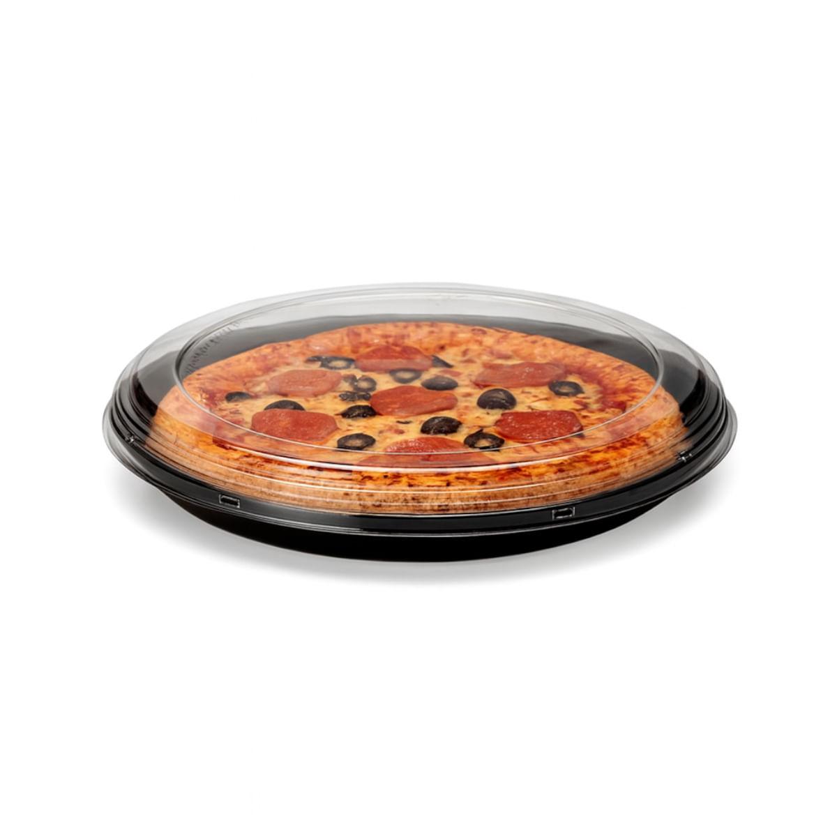 50un Bandeja Pizza Plástica Transparente G230 Rasa 33,5x4,8cm Galvanotek