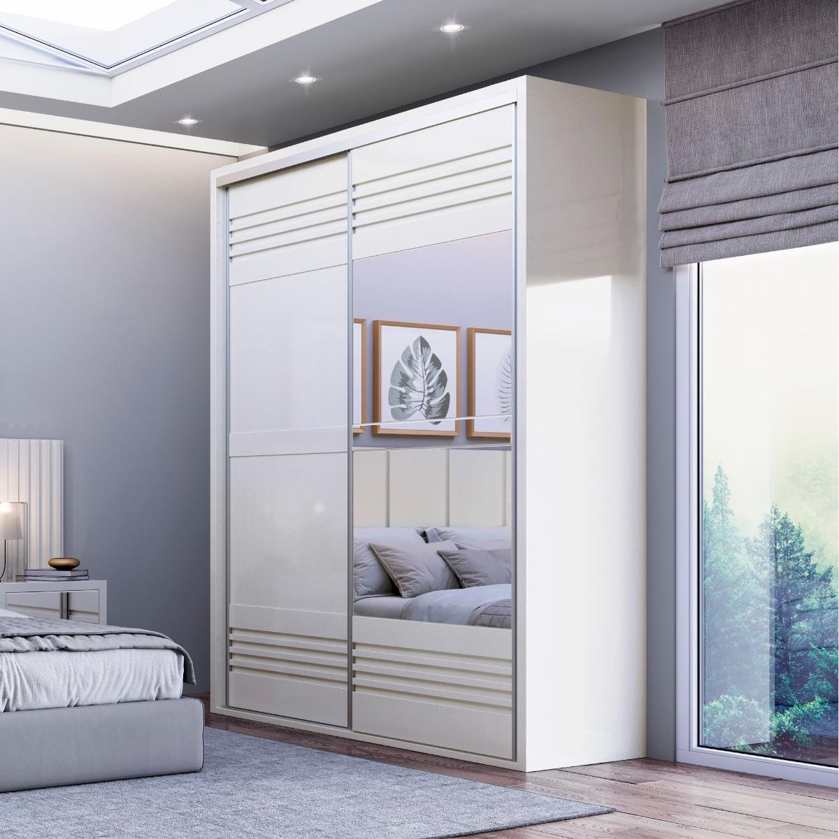 Guarda-Roupa Solteiro 2 Portas de Correr com Espelho 2 Gavetas  179 cm Off White TW601E WW Dalla Costa