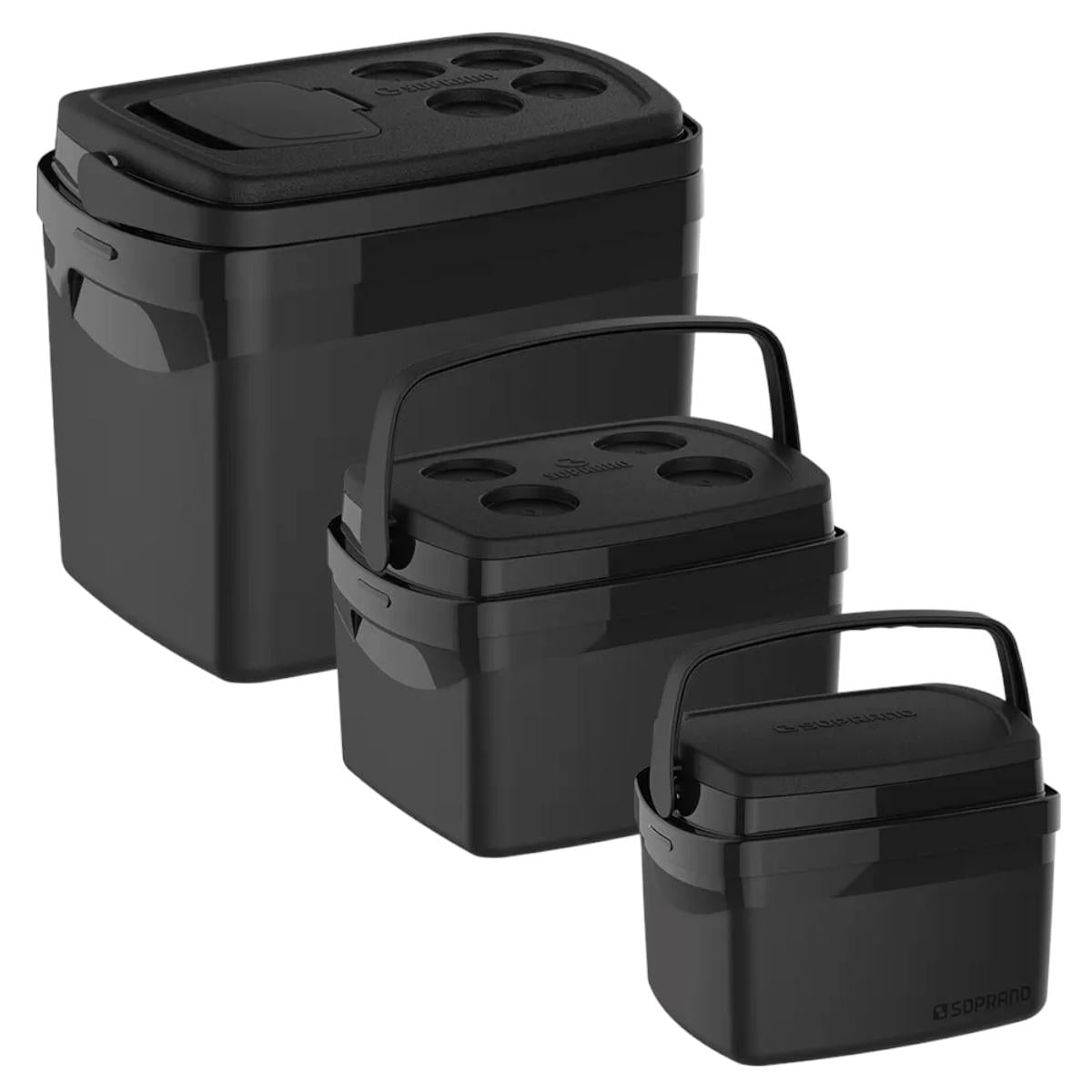 Combo Caixa Térmica Tropical 32L/12L/5L Preta Soprano