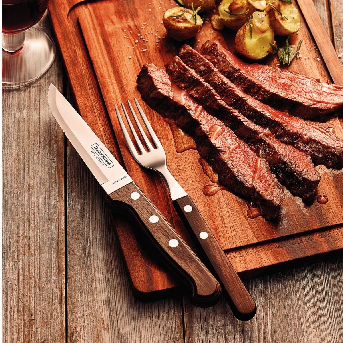 Jogo de Talheres para Churrasco Jumbo Tramontina Castanho Polywood 12 Peças
