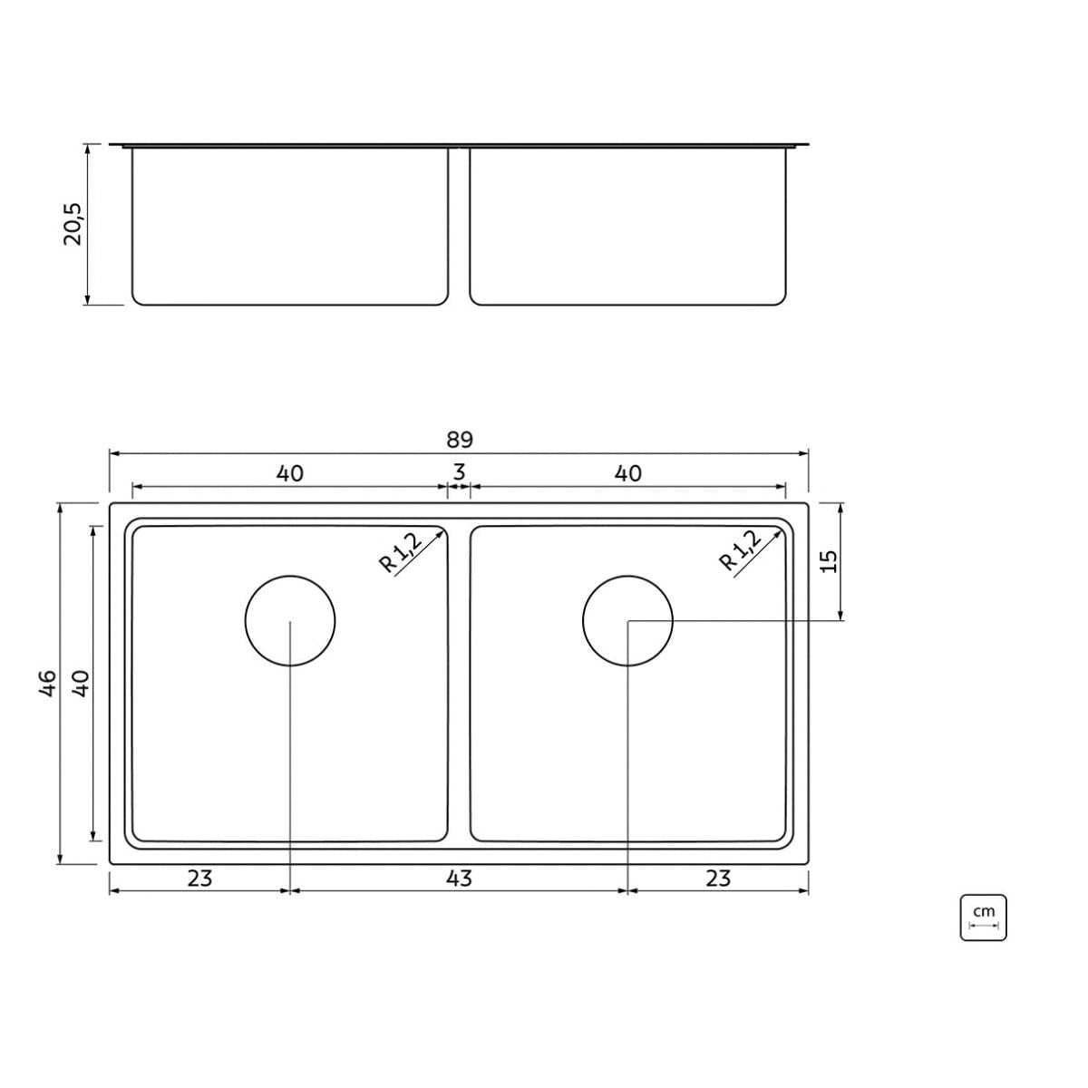 Cuba Tramontina Quadrum 2C 40 Aço Inox 89x46 cm Acetinado Outlet
