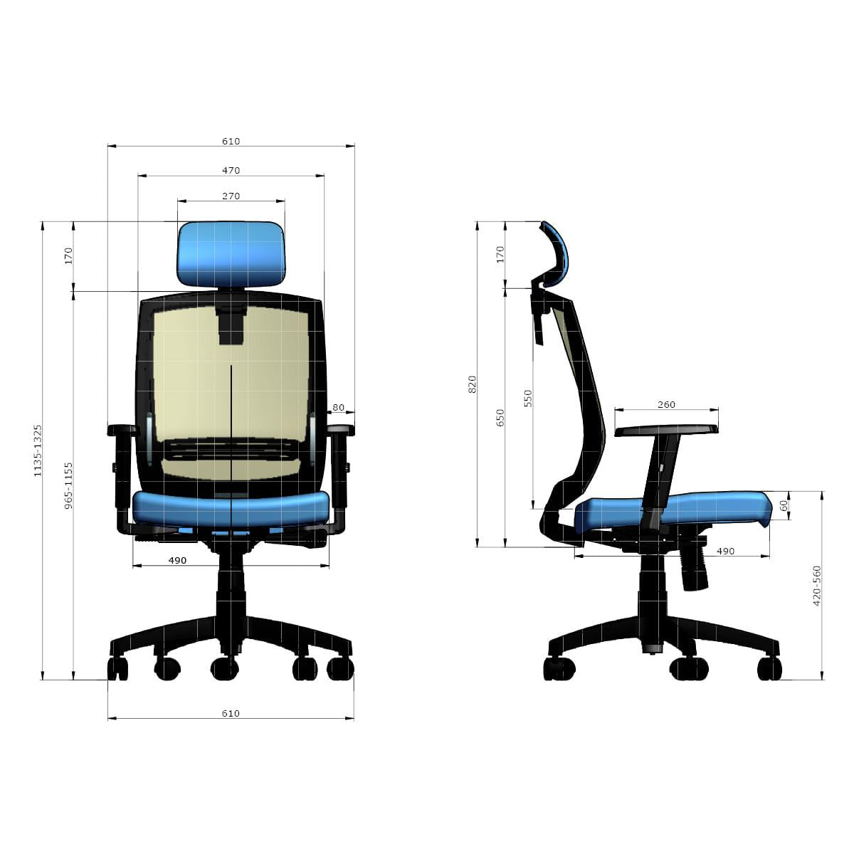 Cadeira para Escritório Presidente Giratória Ergonômica New Opus Roal Preto Encosto em Tela