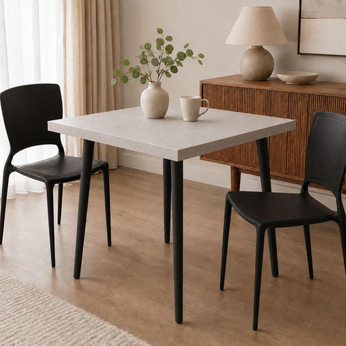 Mesa Jantar Quadrada Safira 70cm MDF Camurça Pés Pretos