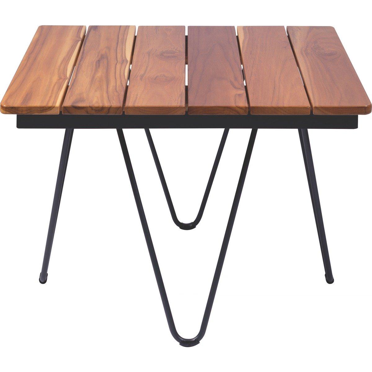 Mesa Lateral Quadrada 62 x 62 x 45 cm Tramontina Tarsila em Madeira Teca com Estrutura em Aço Carbono e Acabamento Ecoclear Grafite