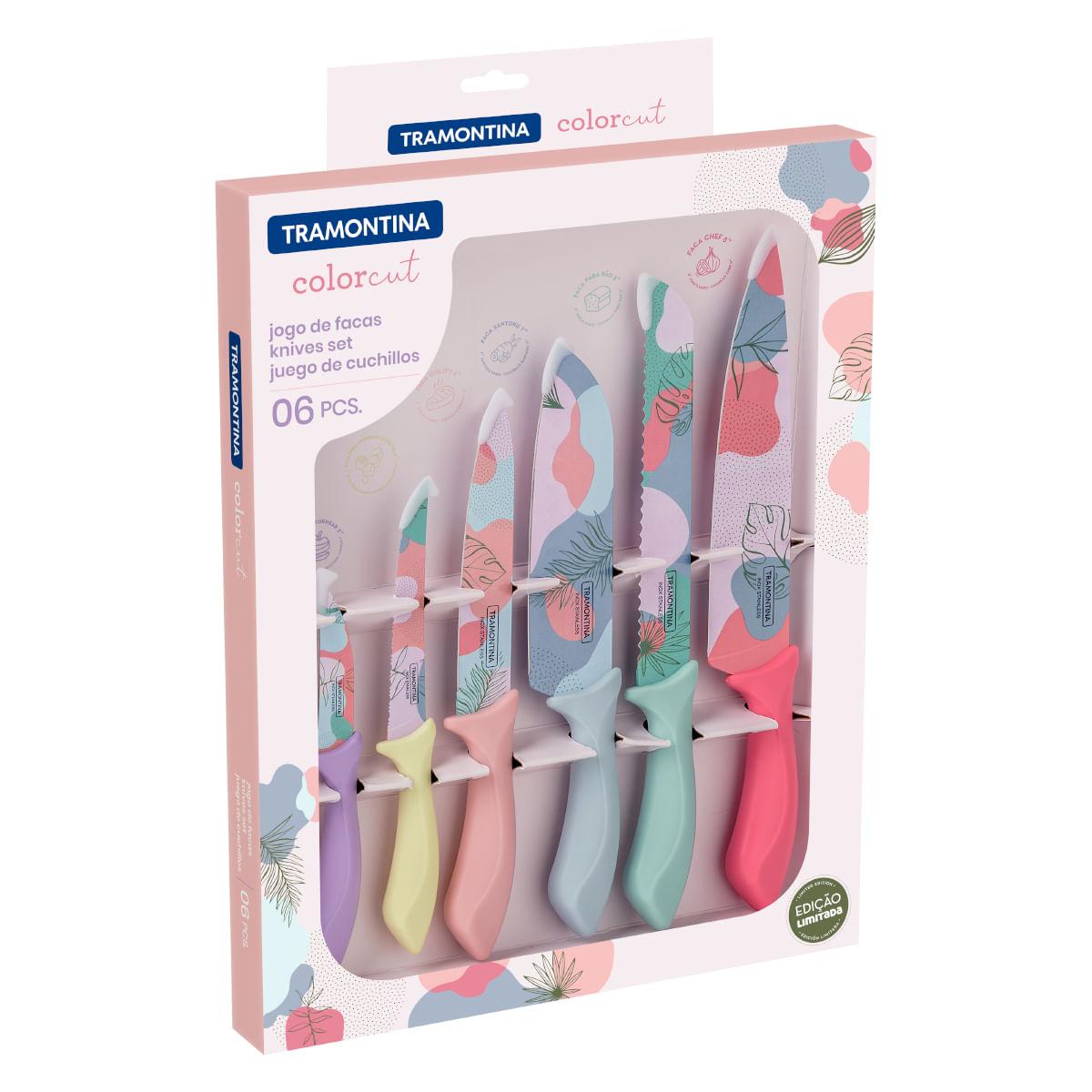 Jogo de Facas Tramontina Colorcut Aço Inox e Cabos de Polipropileno Colorido 6 Peças