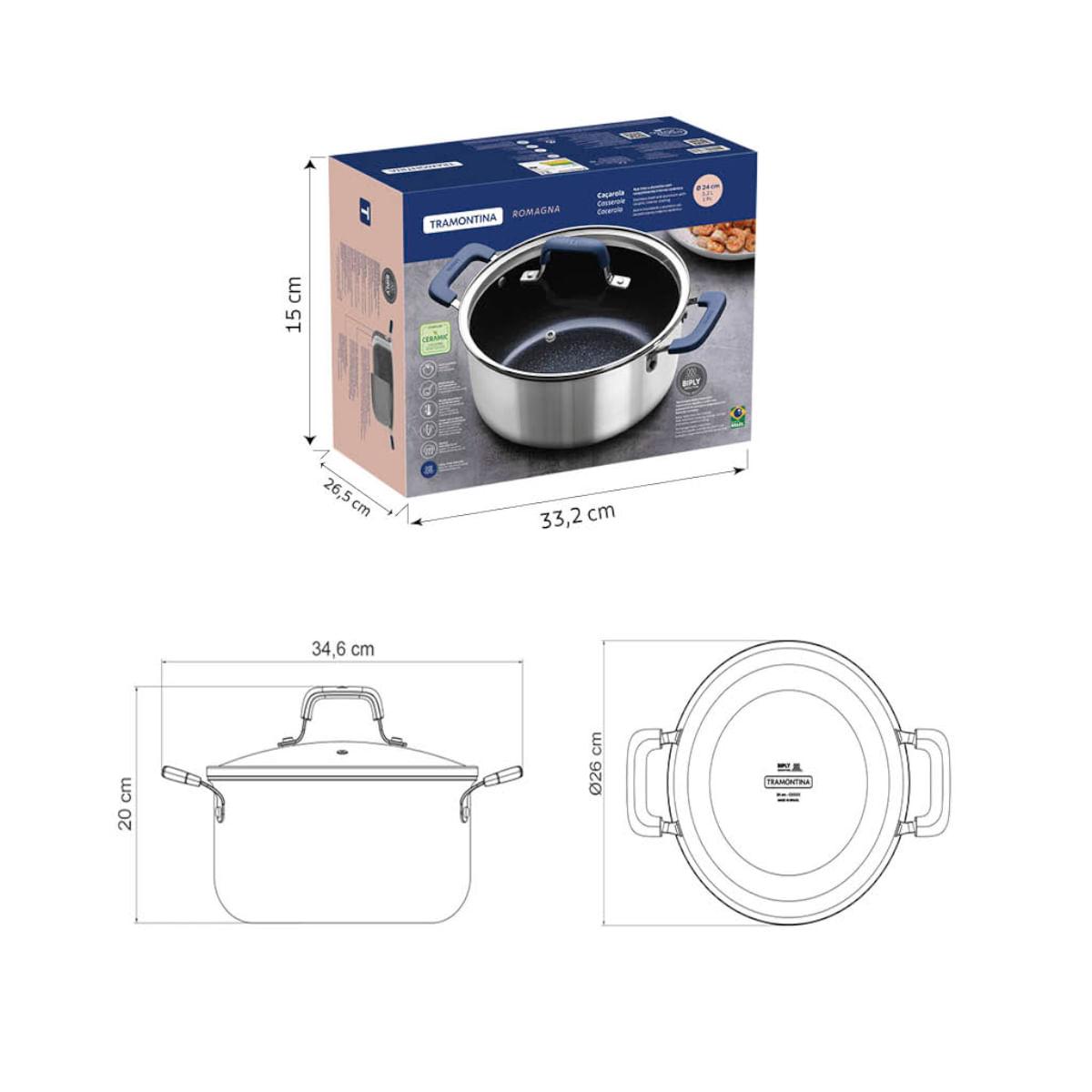 Caçarola Tramontina Romagna Aço Inox Cerâmico Black Stone 24 cm 5,24 L